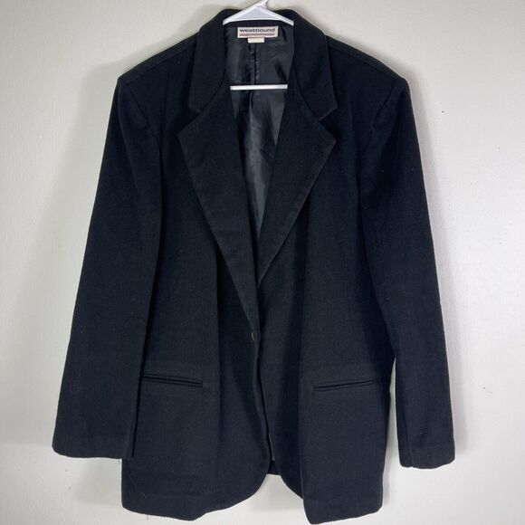 Vtg Westbound Wool Blend Blazer Womans Sz 14 Black Office Career Menswear Preppy - Picture 3 of 12